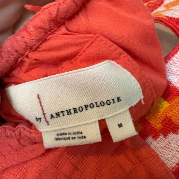 Anthropologie Tunic Mini Dress Womens Med Orange Sleeveless Embroidered - Picture 5 of 6